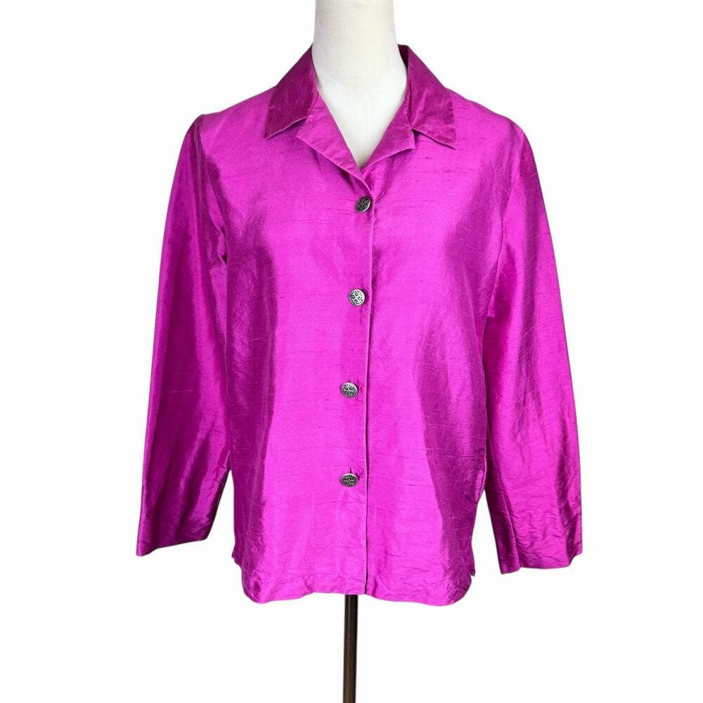 August Max 100% Silk Magenta Button Up Long Sleeved Dress Shirt Blouse
